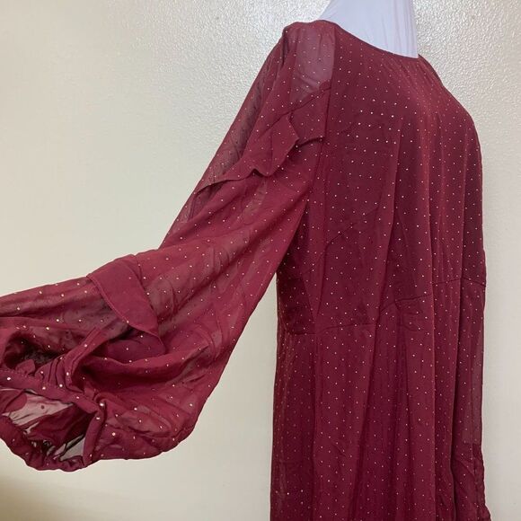 Cooper St Chiffon Dress Sz 22 Texture Dot & Ruffle Red White Asymmetrical - Picture 10 of 11